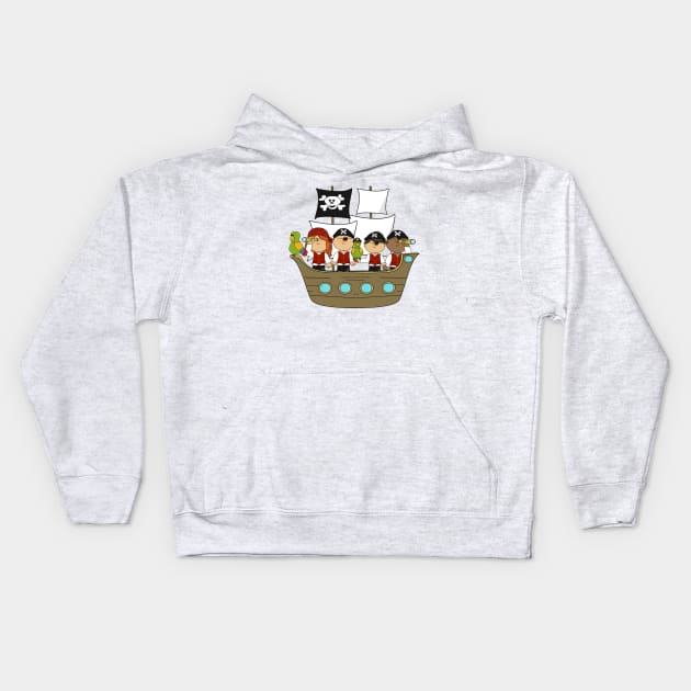 pirates on pirate ship Kids Hoodie by Brucento